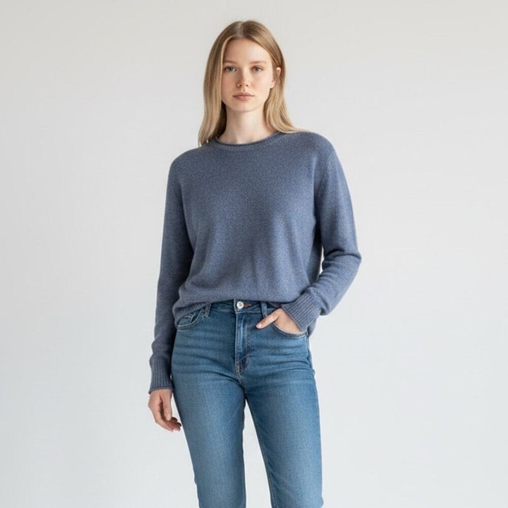Rachel Zoe 100% 2-Ply Cashmere Long Sleeve Sweater Women's Sz L Blue Classic